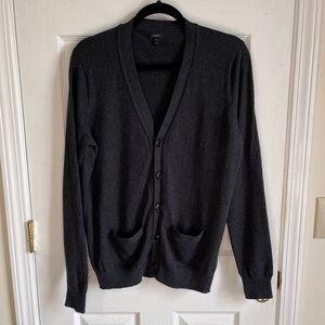 J. Crew Men's Cardigan Sweater size Medium, Dark Gray, Button front, pockets EUC